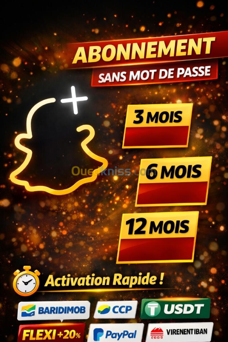 SNAPCHAT PLUS + Sans mot de pass activation rapide (3-6-12Mois )