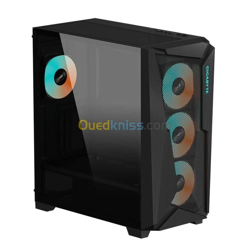 GB C301G GIGABYTE CHASSIS MID TOWER GLASS V2 NOIR  VERRE TREMPE 4 MM MESH FRONT TOP 4FANS  ARGB 360 MM RAD VERTICAL GPU USB C 3