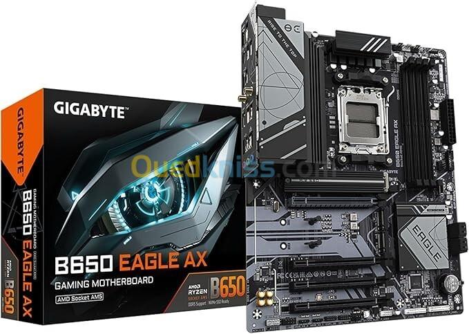 Carte Mère Gigabyte B650 Eagle AX AM5 DDR5 PCIe 5.0 WiFi 6E Gaming Haute Performance Compatible AMD Ryzen 7000 8000 9000 Ultra Stable et Rapide 2