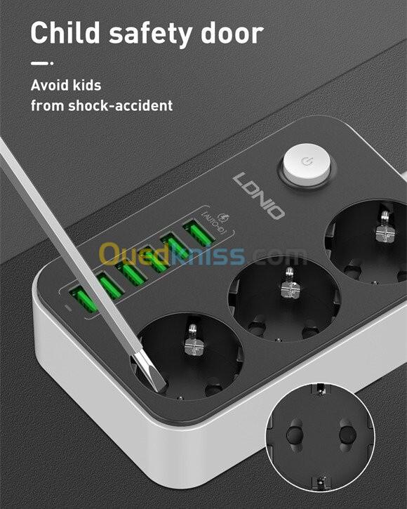 Multiprise/Rallonge LDNIO SE3631 3 Prises Secteur & 6 Ports USB (17W / 3.4A) Câble 2m