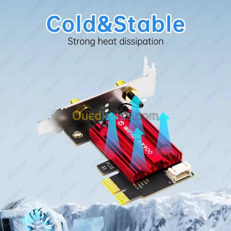 Carte WiFi 6 AX900 PCI-E BT 5.4 900Mbps 802.11AX double bande 2.4G/5GHz, carte réseau sans fil à profil de 8cm pour PC Windows 10/11 7