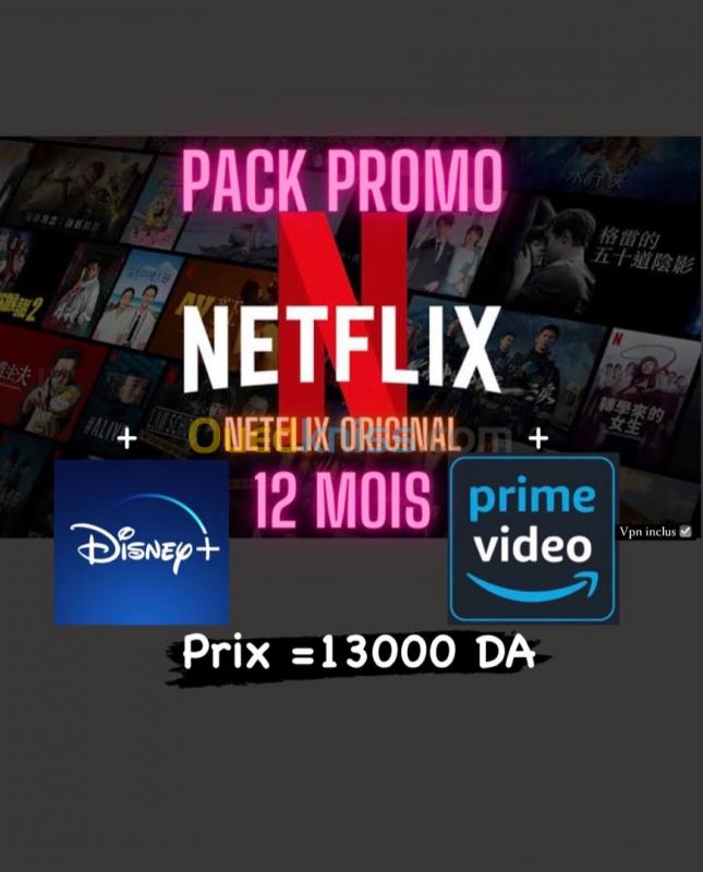  Pack promo 12 mois netflix + prime vidéo + Disney+ = 13000 DA seulement 