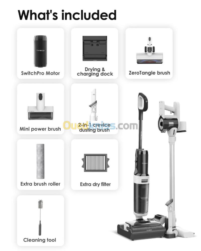 Aspirateur laveur Tineco Floor One Switch S6 Stretch Plus 5EN1-65 min autonomie-avec auto-nettoyage et séchage du rouleau à 85C FlashDry 9