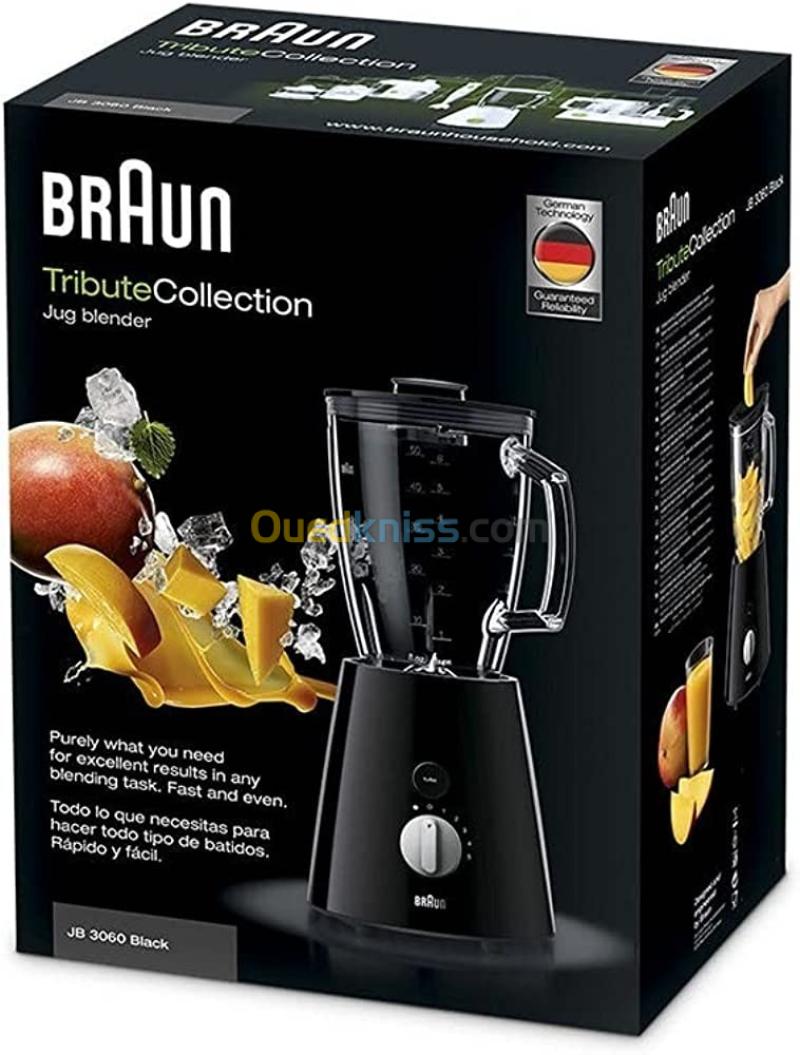 Blender en verre Braun JB3060 , 800 W, 1.75 liters, Blanc/NOIR خلاط زجاجي 3
