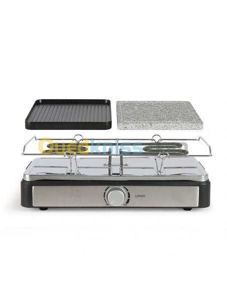 LIVOO Raclette et grill 2en1 DOC258-2plaques: pierre\fonte d'aluminium antiadhésif-8 personnes-1400w 3