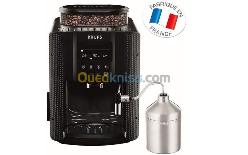  Machine à Café  Broyeur Grain Krups Ecran LCD avec pot Cappuccino EA816031, Noir 15 BARS