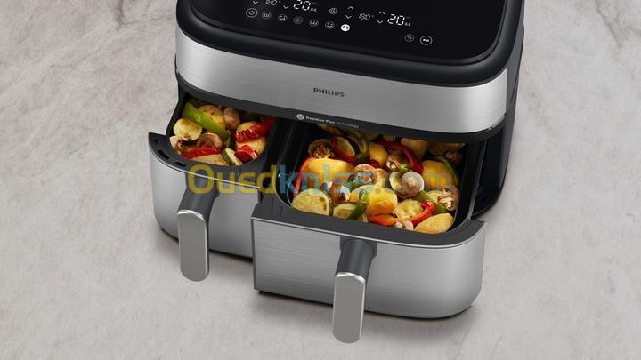 Friteuse sans huile Philips Airfryer NA555/00 Série 5000 double panier 9L-2750w-Écran tactile avec 12 préréglages