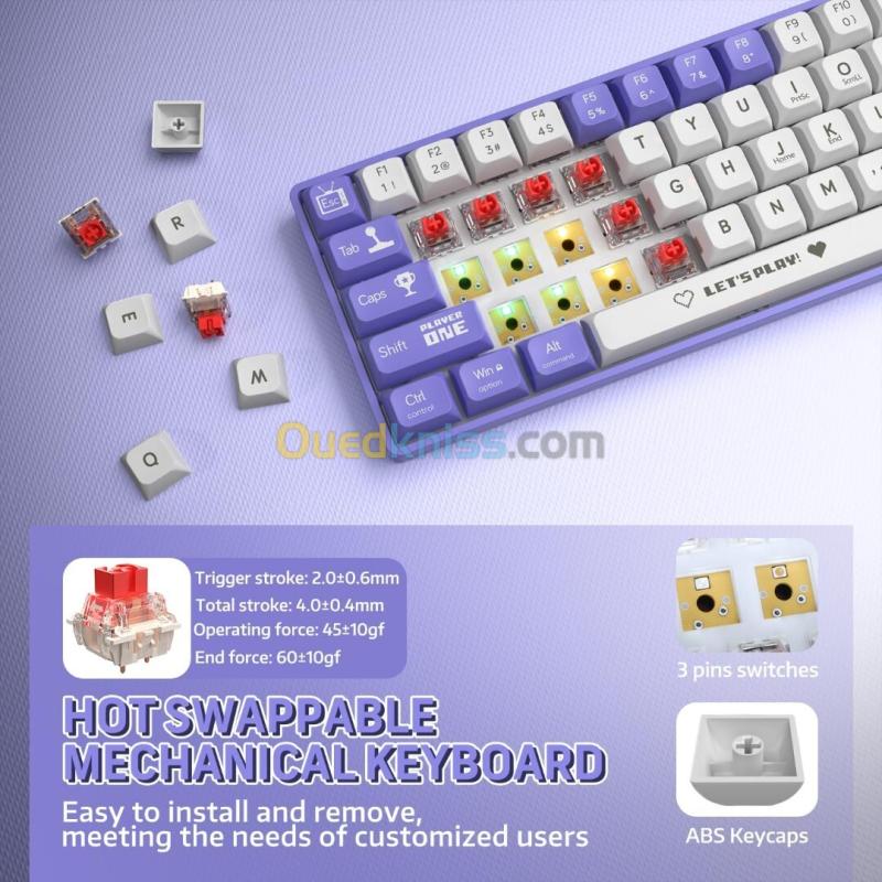 Clavier Mécanique Gaming 65% Compact Filaire avec Hotswap et Rétroéclairage Rainbow - لوحة مفاتيح ميكانيكية 3