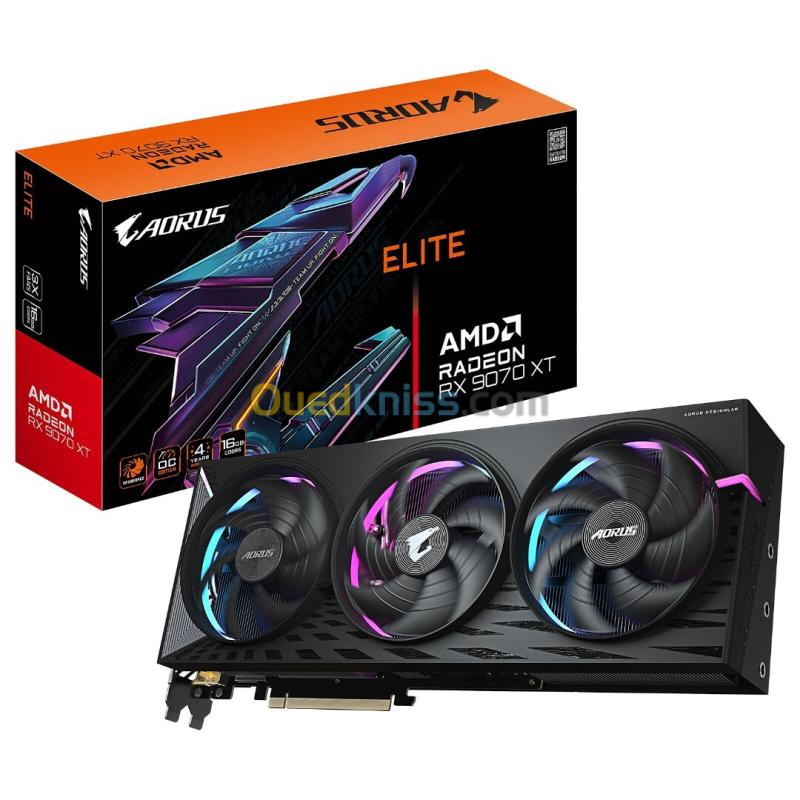 GIGABYTE AORUS RADEON RX 9070 XT ELITE 16G - CARTE GRAPHIQUE - 16 GO GDDR6 - PCIe 4.0 - 2x HDMI + 2x DISPLAYPORT - OC - RGB HALO - BLACK