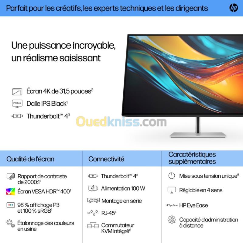 ECRAN HP 32 POUCES S7 PRO 4K/UHD/IPS 60Hz/5MS HDMI/2 DP/ROTATION/HDR/KVM/BLUE LIGHT NEW 9