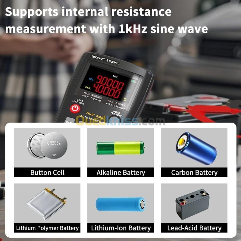 ZOYI ZT-XR1 multimètre True RMS 25000 points avec testeur de résistance interne de batterie 4 fils 1 kHz AC 13