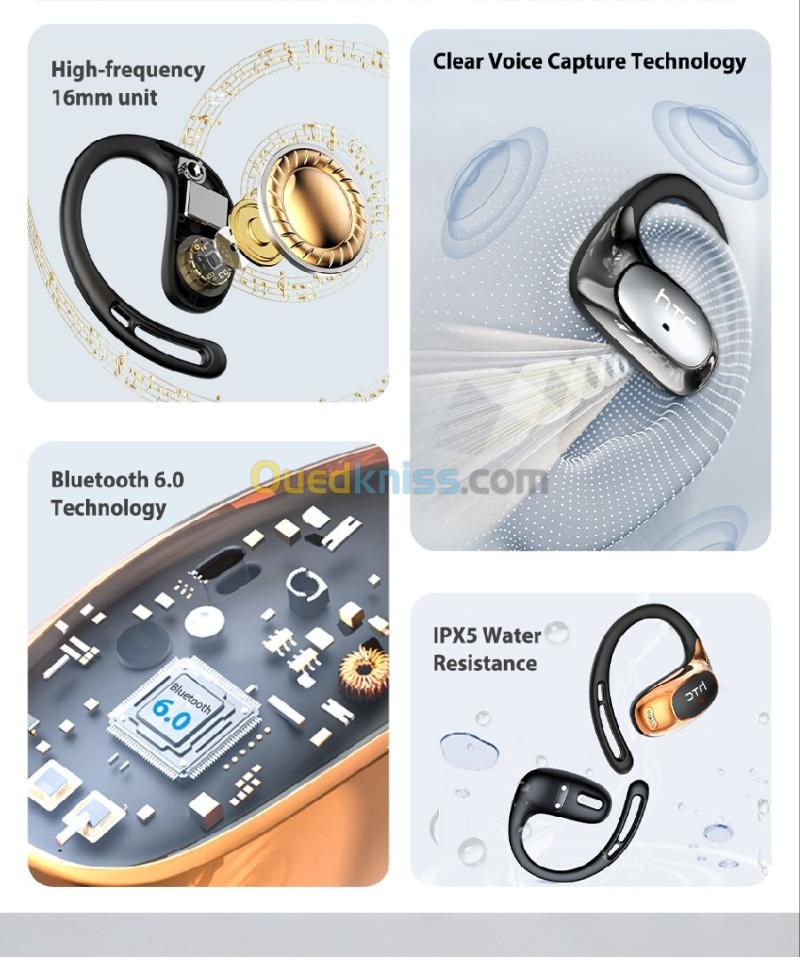 HTC NE35 Earphones, Bluetooth V6.0, AI traduction écouteurs, OWS Sport, casque confortable Ultra-léger 7