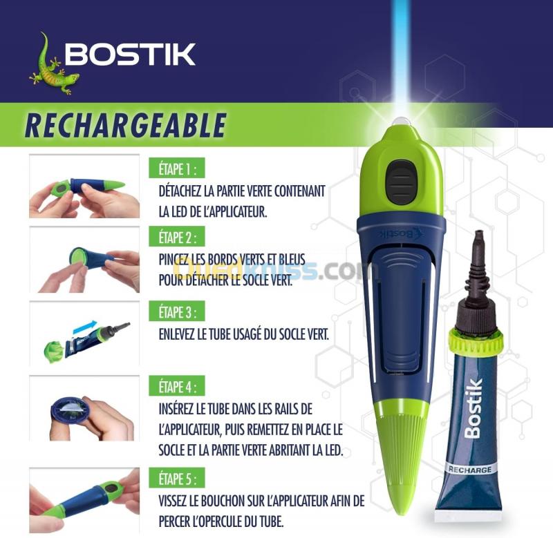  Bostik Fix & Flash Colle de Réparation Lumière UV (Colle Forte Photoactive) Applicateur et Tube