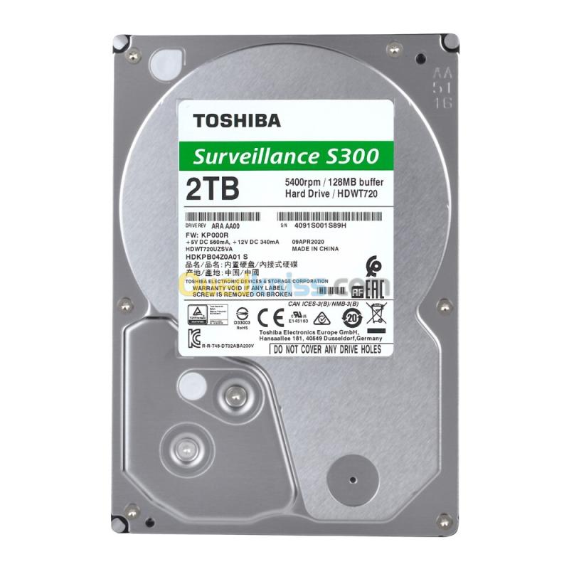 HDD INTERNE TOSHIBA SURVEILLANCE S300 HDWT720 2TO 3.5" SATA