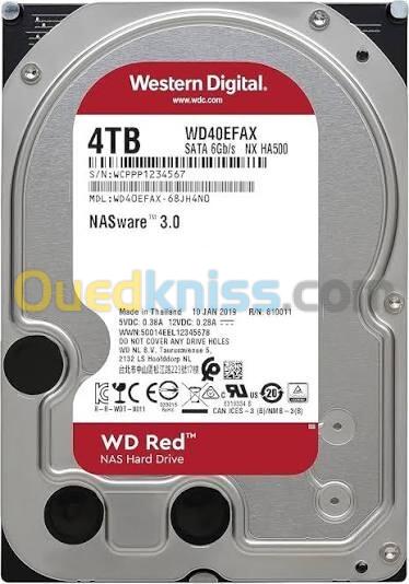 HDD INTERNE Western Digital RED NAS 4To SATA 6G 5 400T/Min 64Mo Cache 3,5"