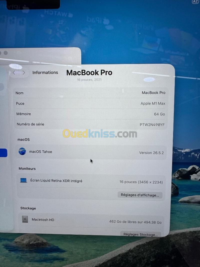 MacBook Pro M1 MAX 16" 64G 512G etat 10/10 cycle 86 MDM 5