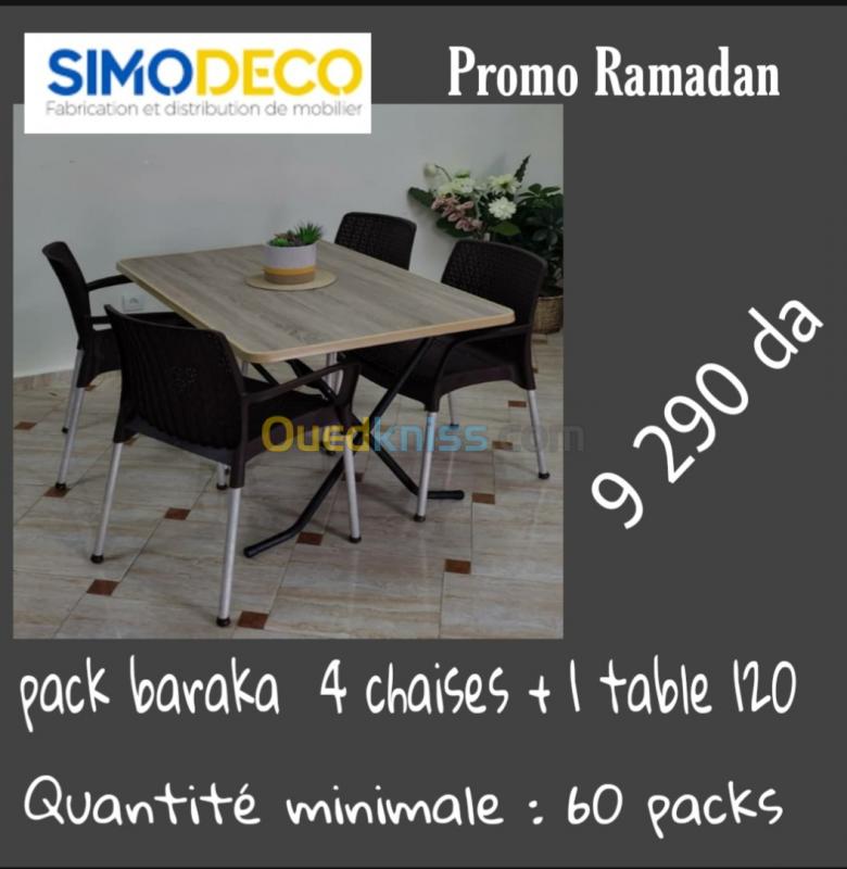  Promo ramadan pack Baraka 4 chaises + 1 table pliable 