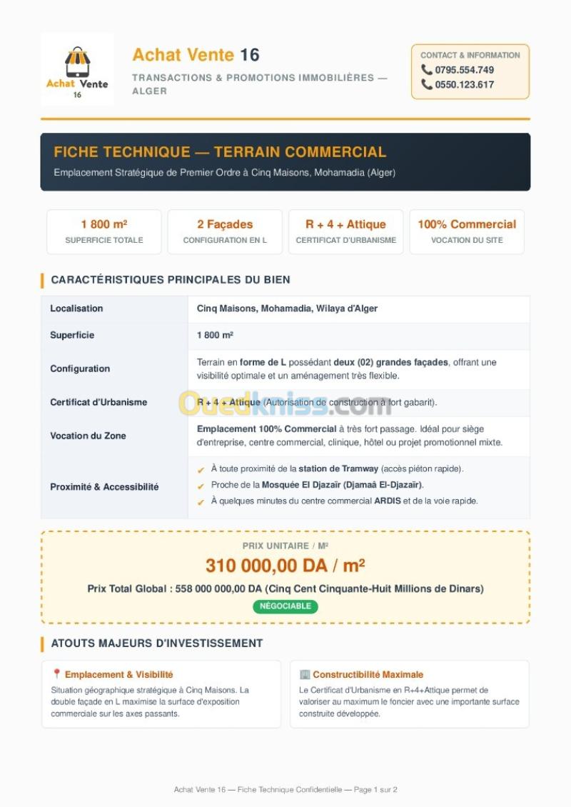 Vente Terrain Alger Mohammadia