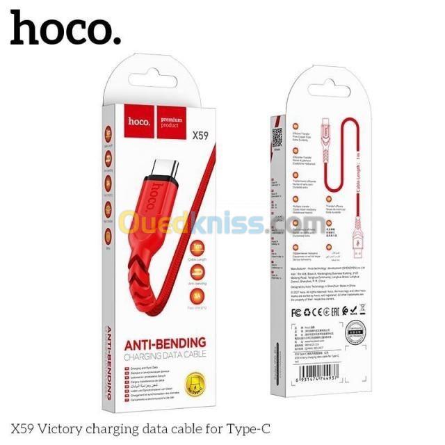  HOCO X59 Câble de charge tressé USB vers TYPE C ROUGE