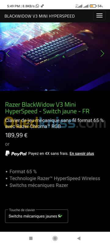  Razer Blackwidow v3 mini hyperspeed
