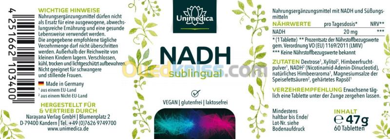  Unimedica NADH sublingual - 20 mg - 60 comprimés