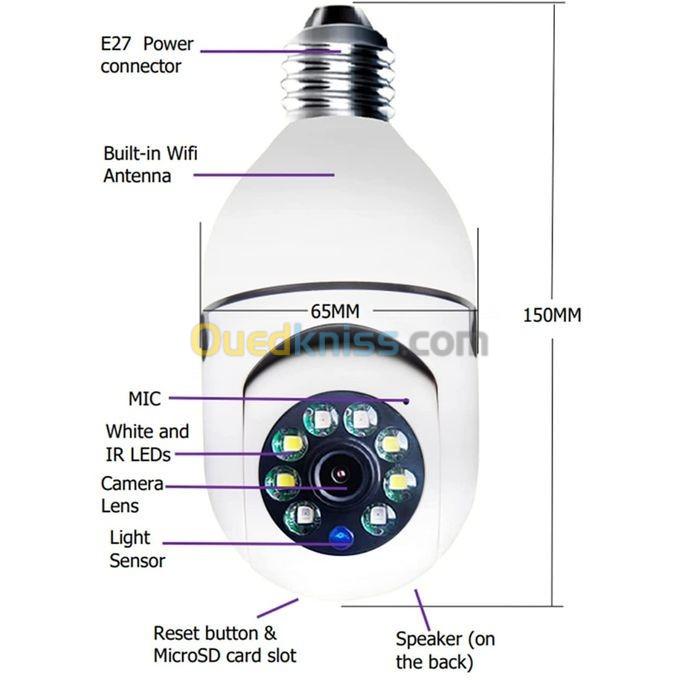 Ampoule Lampe Caméra 1080P Wifi IP PTZ IR Vision Nocturne Maison