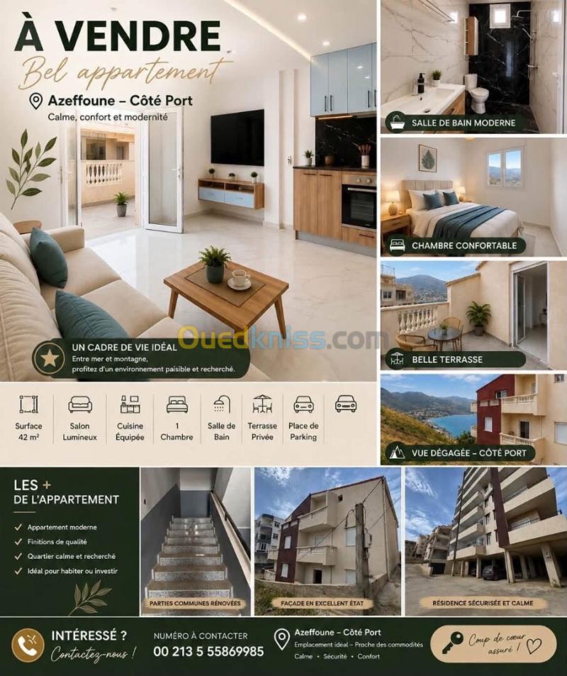 Vente Appartement F2 Tizi Ouzou Azeffoun
