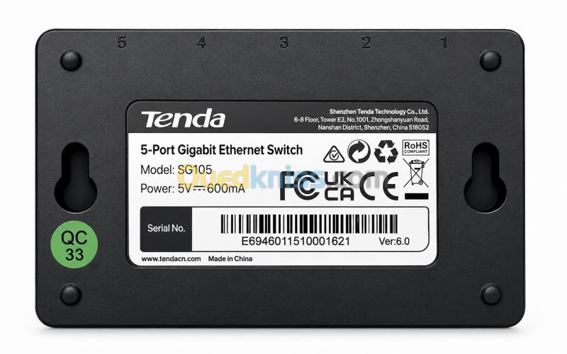 SWITCH RESEAU PE P5 PORT GIGABIT TENDA SG105 6